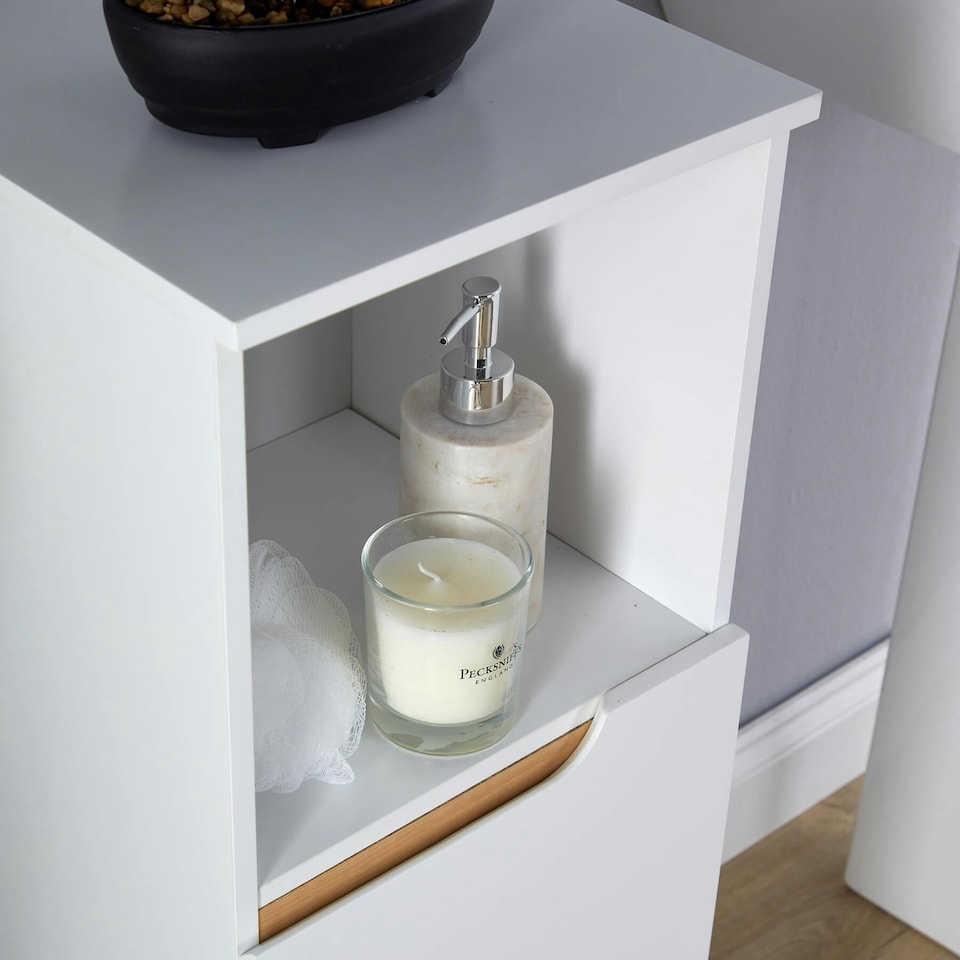 image 1 of Bathroom Floor Cabinet White 3 Storage Shelves Vanity Organiser Furniture