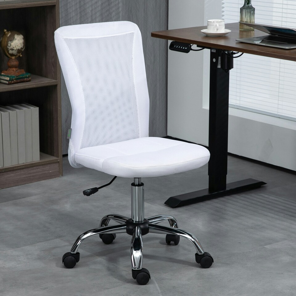image 1 of Vinsetto Armless Office Chair with Adjustable Height Mesh Back Wheels White