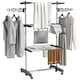 image 1 of HOMCOM 3-Tier Clothes Airer, Stainless Steel Foldable Clothes Drying Rack with Wheels and Wings, Indoor and Outdoor, Easy Assembly, 142 x 55 x 152cm, Grey