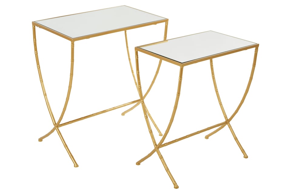image 1 of Set Of 2 Bamboo Design Side Tables,Rectangular Nesting Table,Luxe Gold Finish Bedside Table,Accent Tables | Gold