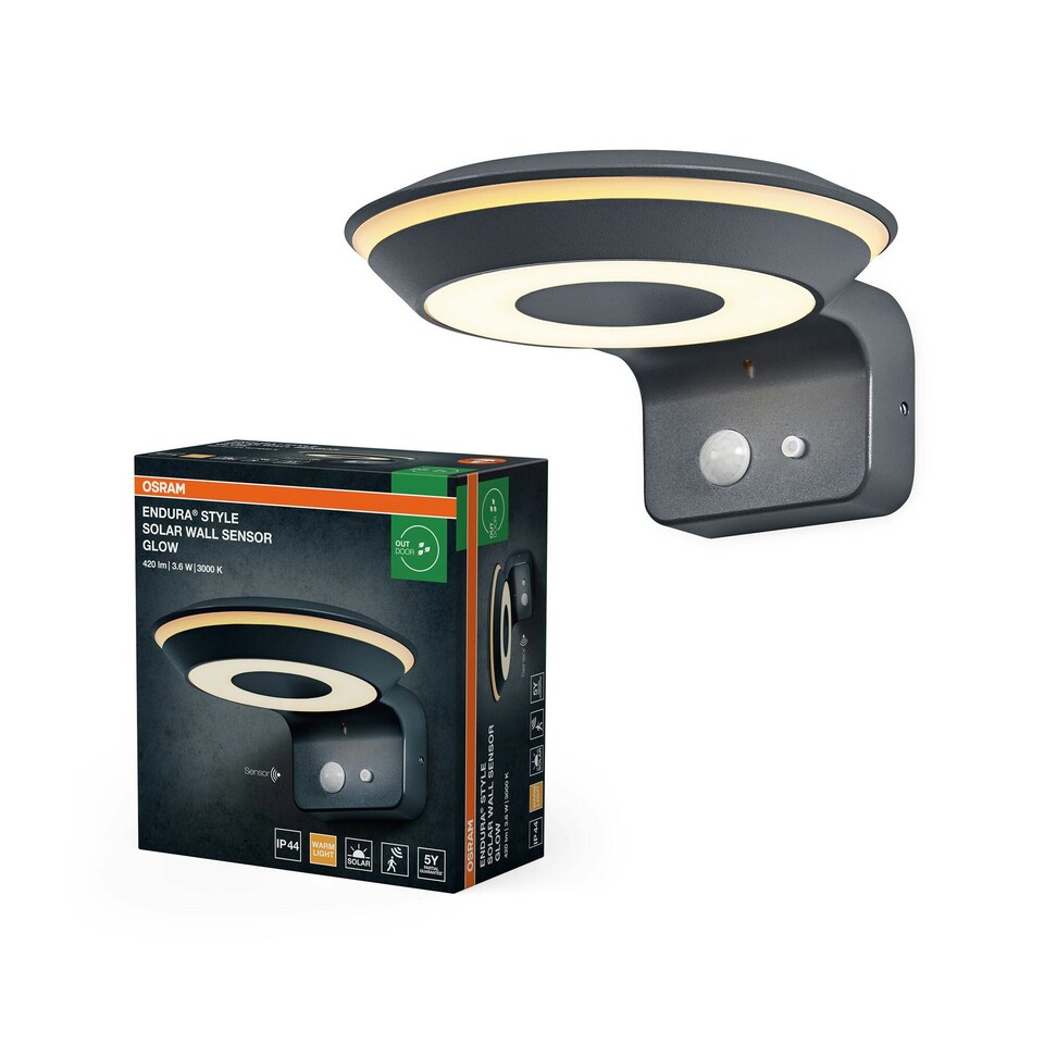 image 1 of OSRAM ENDURA Style Glow Solar Wall Light Sensor 3000K Grey