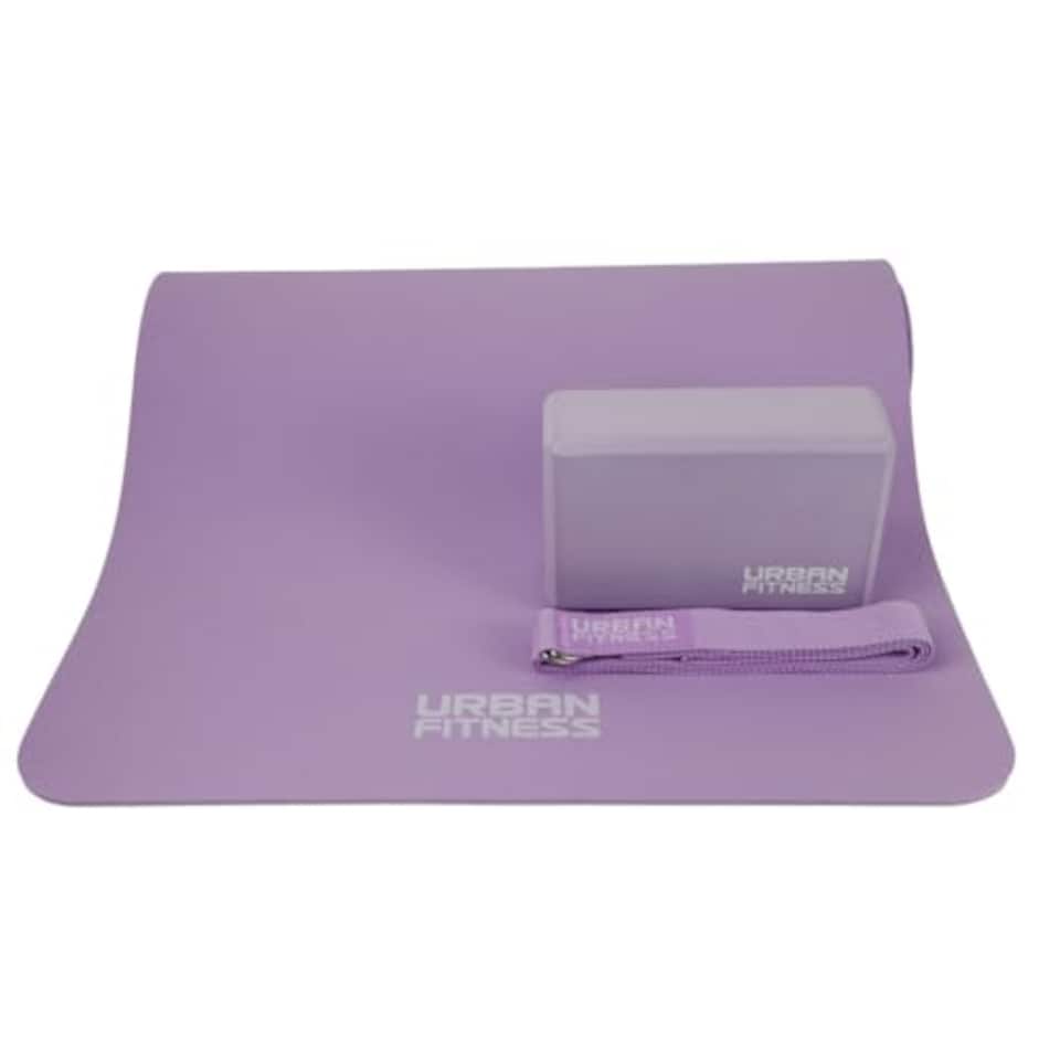 image 1 of Urban Fitness Yoga Kit, Non-Slip Mat, 6 mm Cushioning, Eva Yoga Brick, Resistance Band Strap, Complete Training Mobility Set For Strength, Balance, Flexibility, Purple