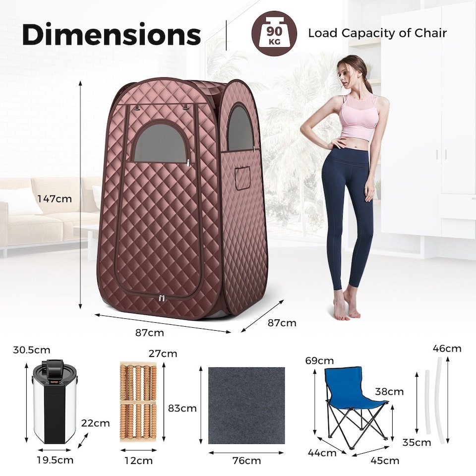 image 1 of COSTWAY Portable Home Sauna Full Body Steam Sauna Tent w/3L Steam Generator