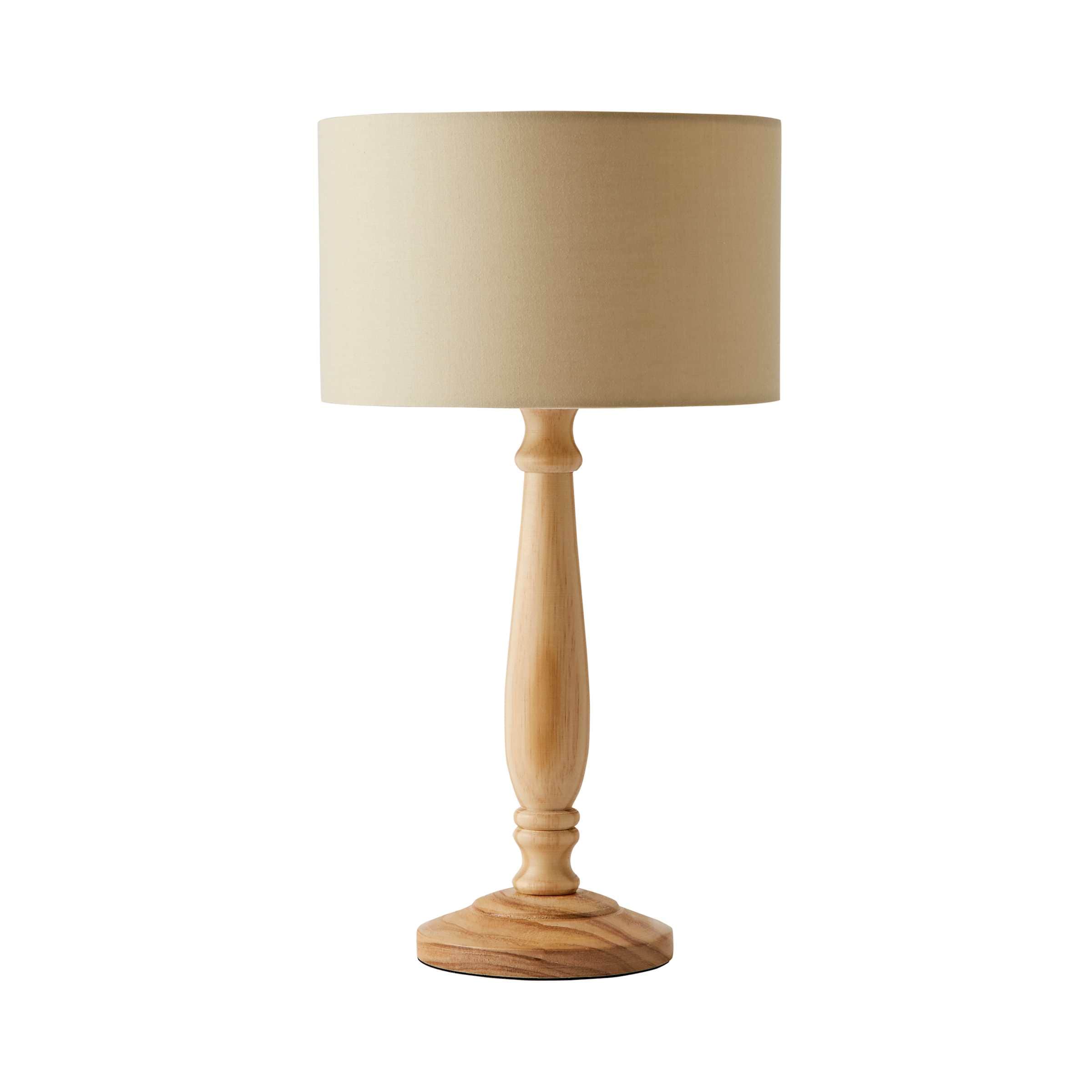 ValueLights Victoria Light Wood Traditional Table Lamp with Fabric Drum Shade & LED Bulb in Natural