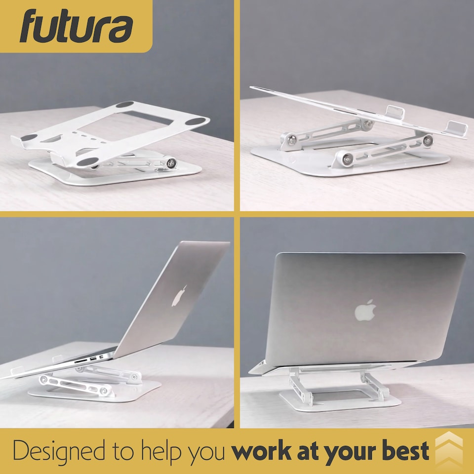 image 1 of Futura Laptop Stand Adjustable Portable Riser, White Foldable Aluminium Holder for MacBook AirPro and 11 to 17 inch Laptops | White | White | One Size | 1