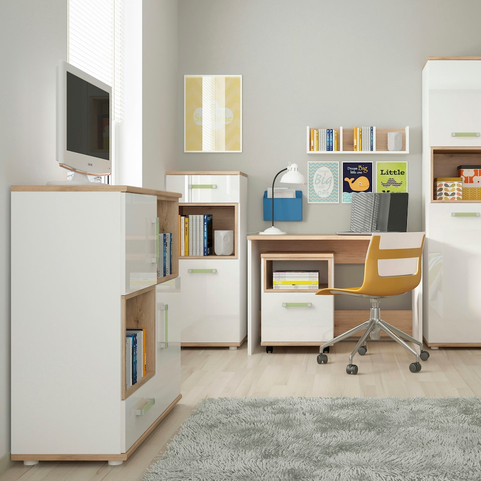 image 1 of 4KIDS 1 Door 1 Drawer Narrow Cabinet with Lemon Handles