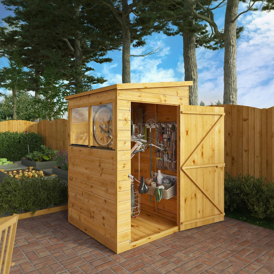 image 1 of 4 x 4 Modular Garden Shed Wooden Shiplap Pent Tongue and Groove Storage Brown