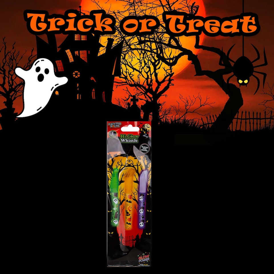 image 1 of PMS Halloween Glow Whistle with Lanyard, 1-Piece Mystery Bag, Orange