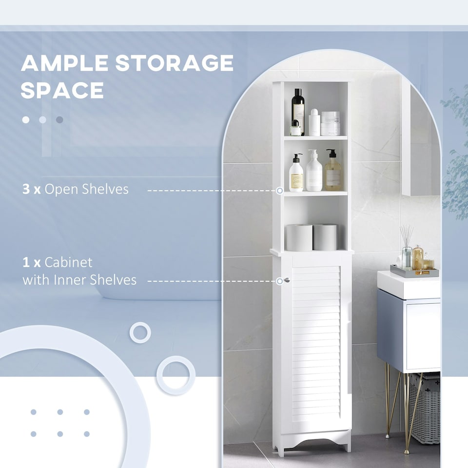 image 1 of HOMCOM 165cm Freestanding Slimline Bathroom Storage Cabinet w/ 6 Shelves White