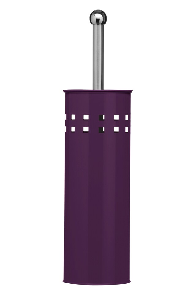 image 1 of Interiors by Premier Purple Square Design Toilet Brush Holder, Black Bristle Lavatory Cleaner, Toilet Brush Set With Metal Handle | Purple
