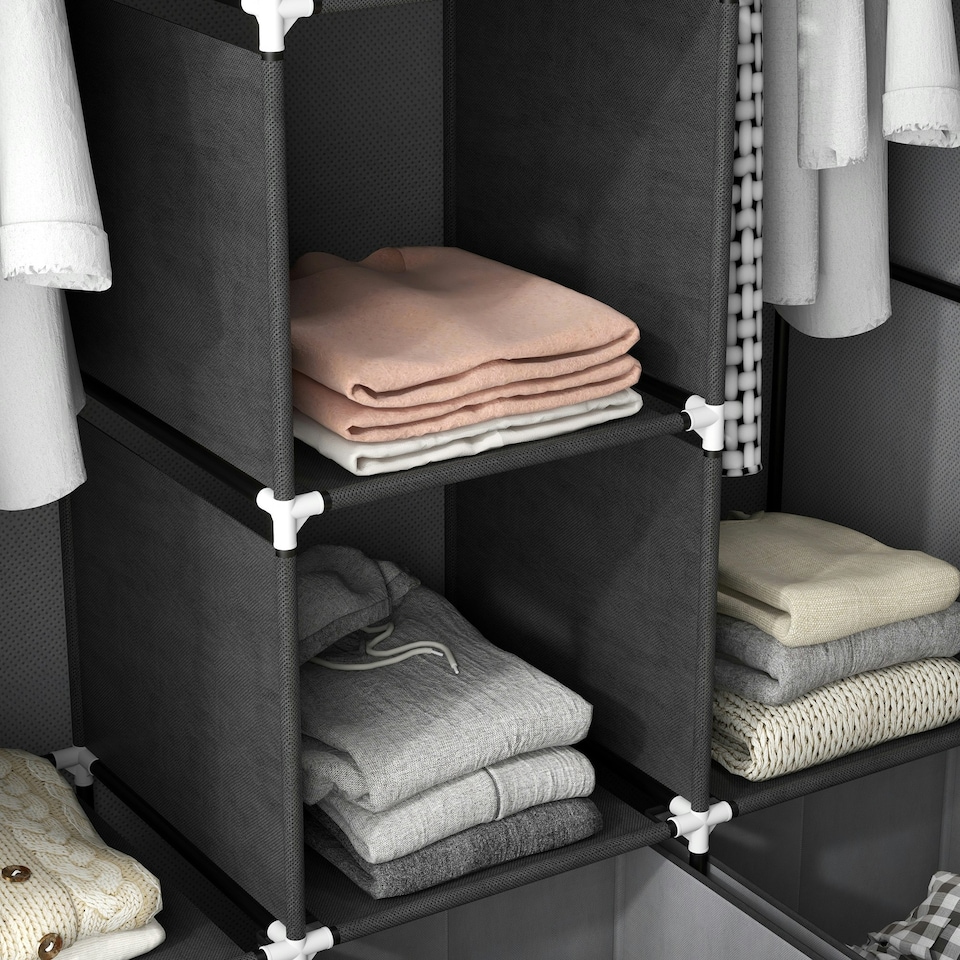 image 1 of HOMCOM Portable Fabric Wardrobe with 5 Shelves and 3 Fabric Drawers, Grey
