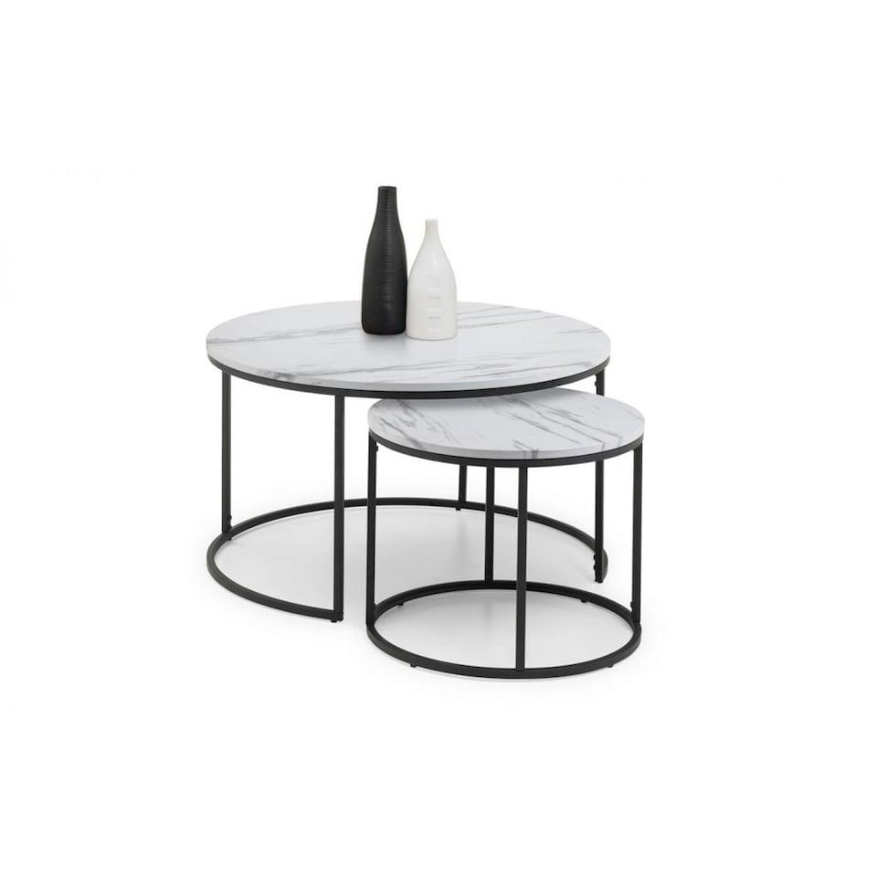 image 1 of White Marble Round Nesting Coffee Tables | White | White