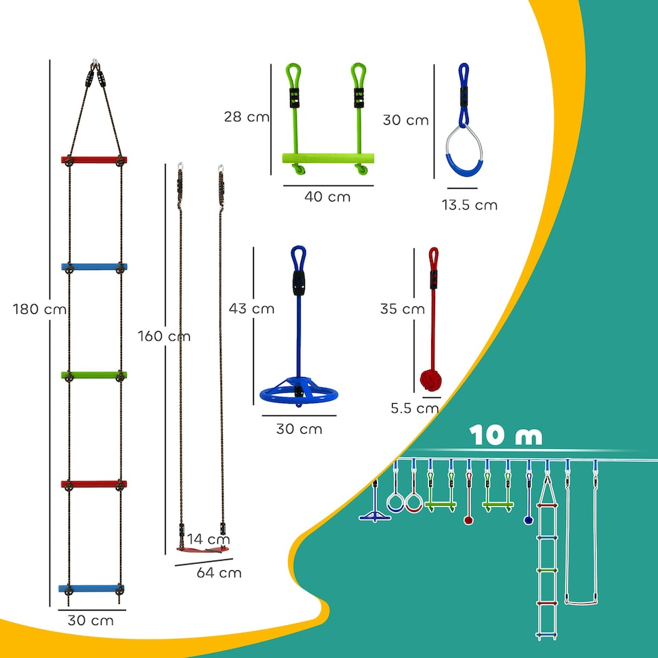 image 1 of AIYAPLAY 10 Piece Zip Line Kit for Kids, for Outdoor Garden, Multicolour