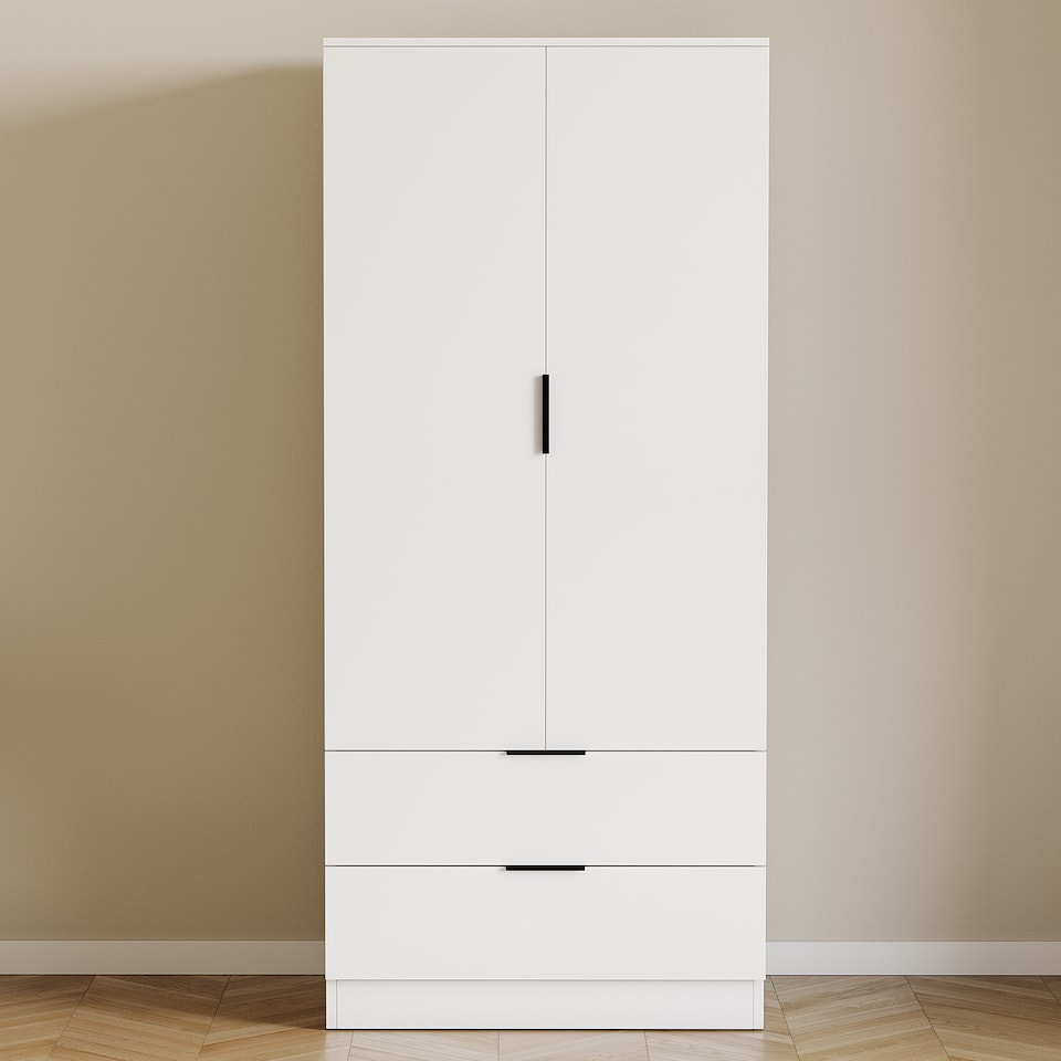 image 1 of Vida Designs Trega 2 Door 2 Drawer Wardrobe Bedroom Storage Unit with Hanging Clothes Rail - White