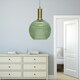 image 5 of Set of 2 Betchley - Green Ribbed Glass Globe Satin Brass Deco Pendants