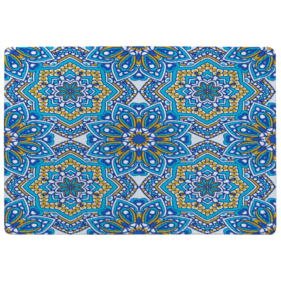 image 1 of Floral And Geometric Embellished Tiles Rug | Multi