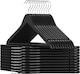 image 1 of Set of 20 Wooden Clothes Hangers with Non-Slip Trouser Bar and Rotating Hooks, Black and Silver