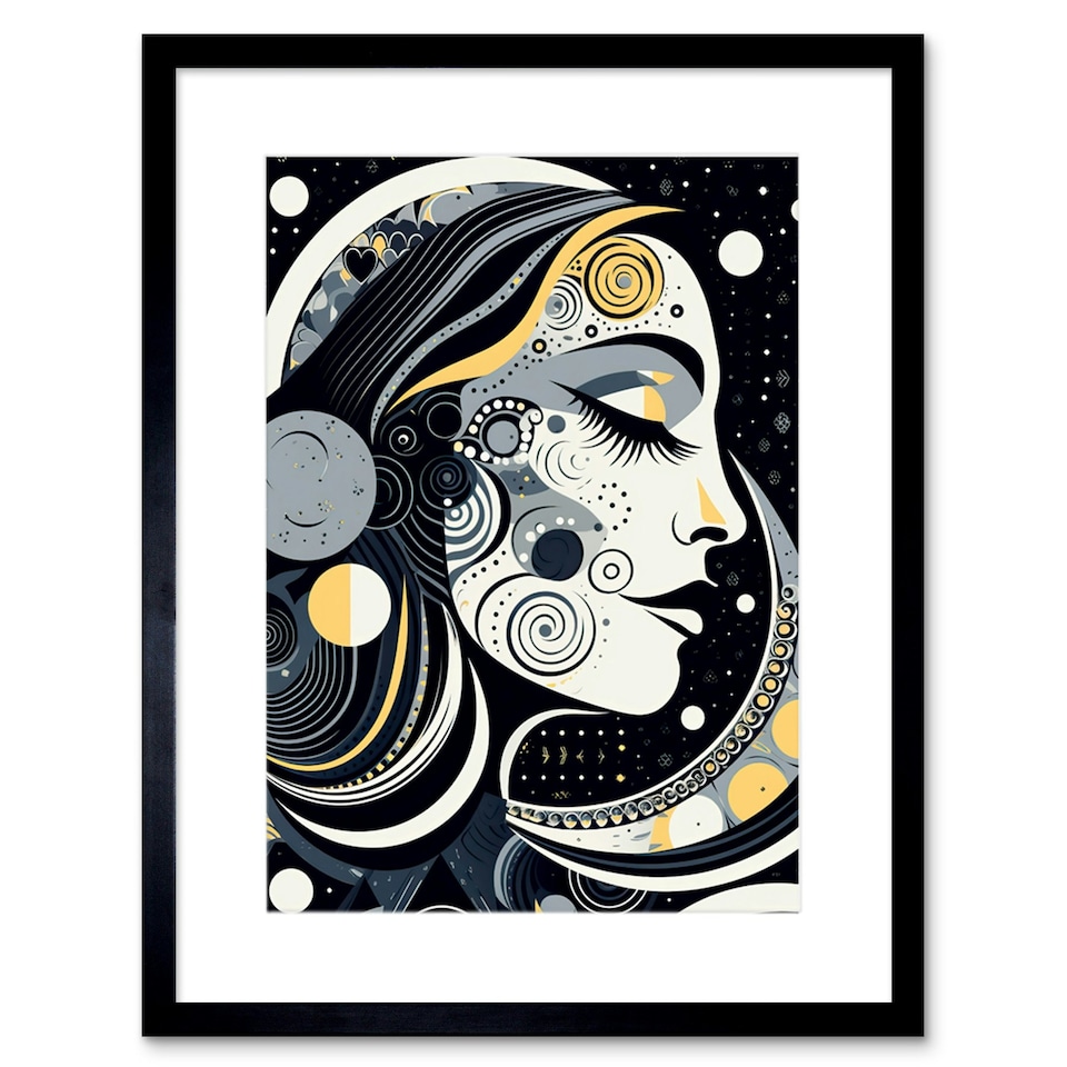 image 1 of Aligned Universe Boho New Moon Mother Nature 9x7" Black Framed Wall Art Print