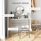 image 3 of HOMCOM Modern Dressing Table with Round Mirror, Vanity Makeup Desk with Open Storage, Faux Marble Texture and Steel Frame for Bedroom, White