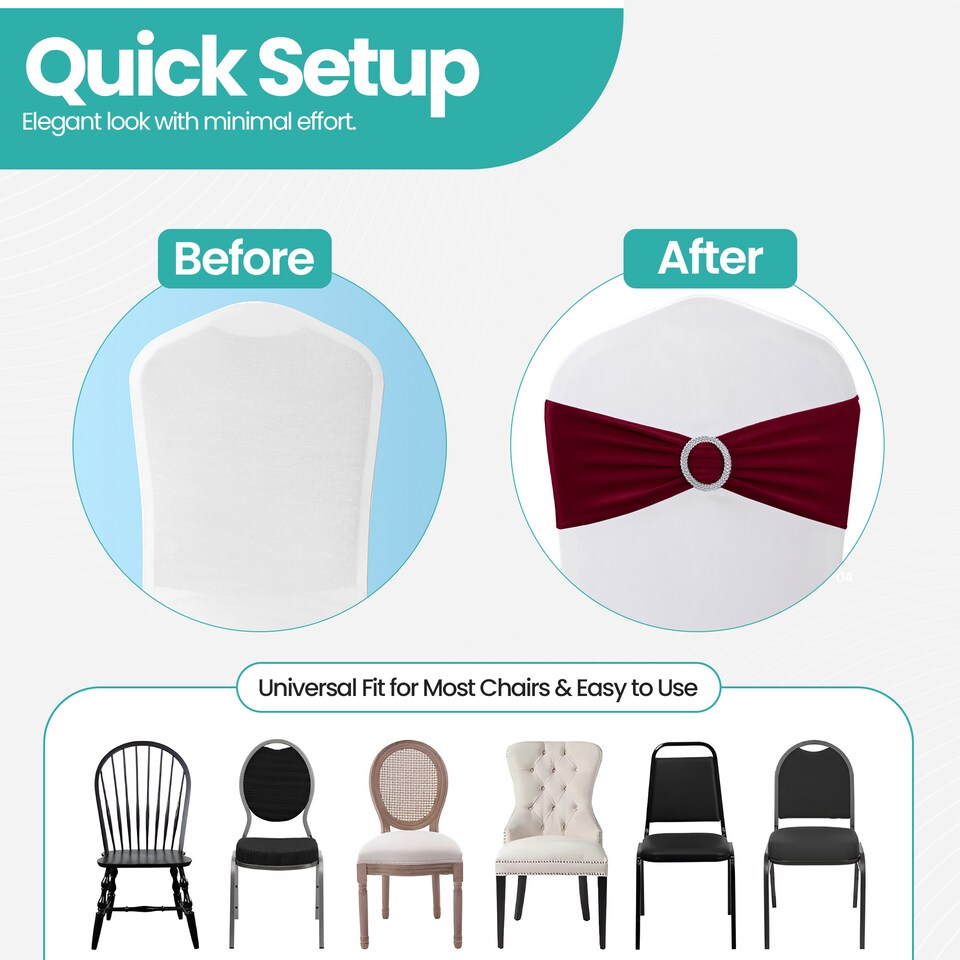 image 1 of 13"x5" Spandex Chair Bands with Slider Buckle, Elastic Chair Sash - 1pc
