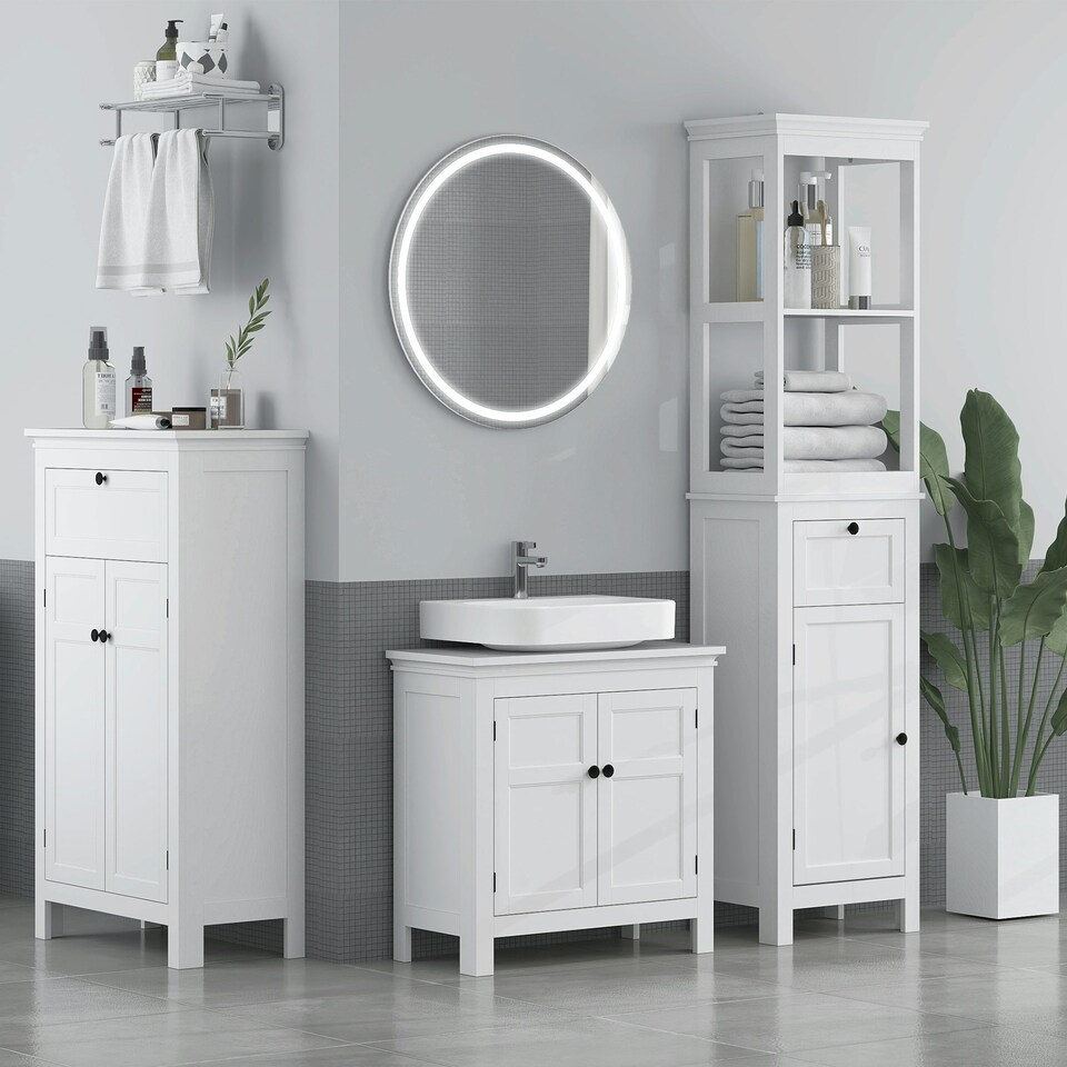 image 1 of HOMCOM Slim Bathroom Storage Cabinet with Open Shelves, White