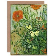 Vincent Van Gogh Butterflies And Poppies Floral Painting Greeting Card