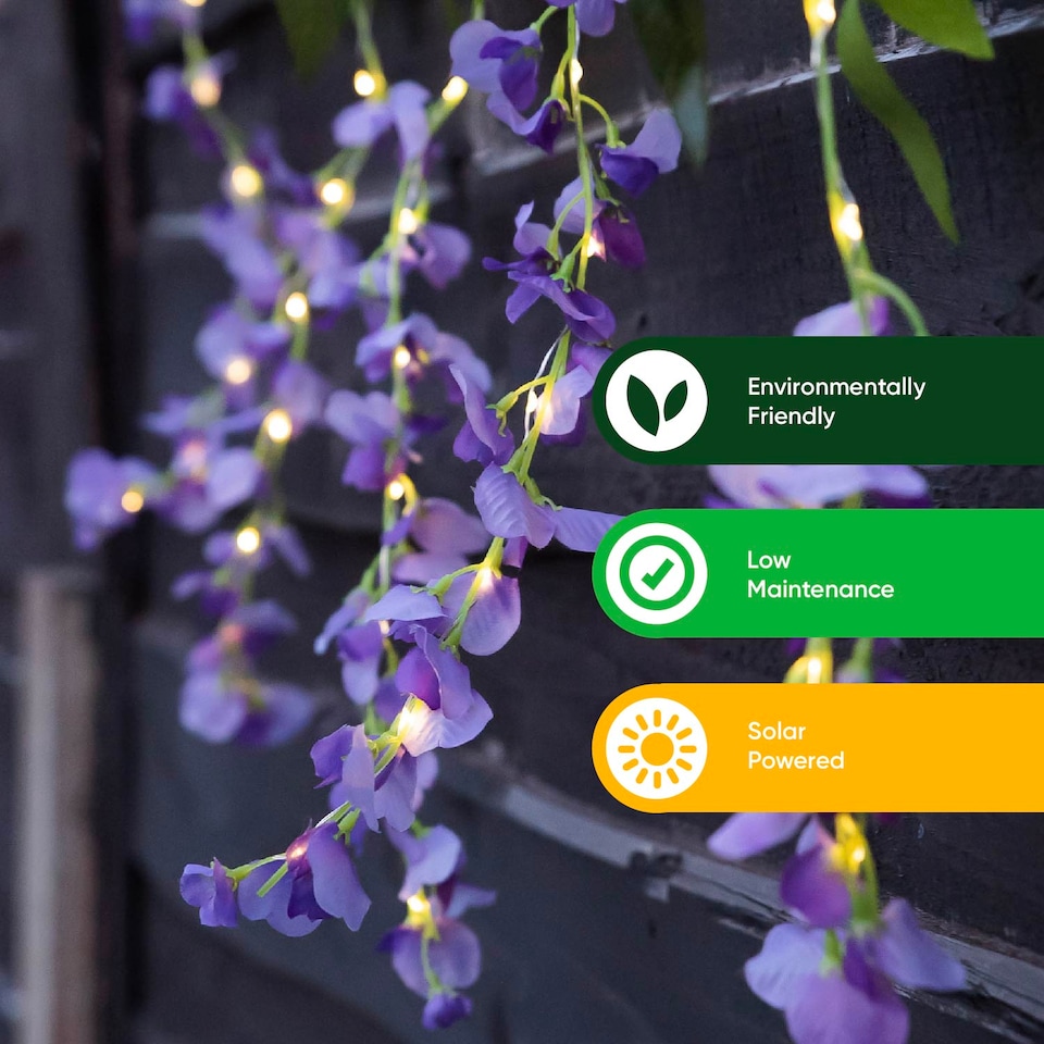 image 1 of Gardenwize Solar Decorative Wisteria Flower Lights (6 Piece w/ 60 LED)