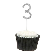 Apac Rhinestone 3rd Birthday Cake Topper - Silver - One Size