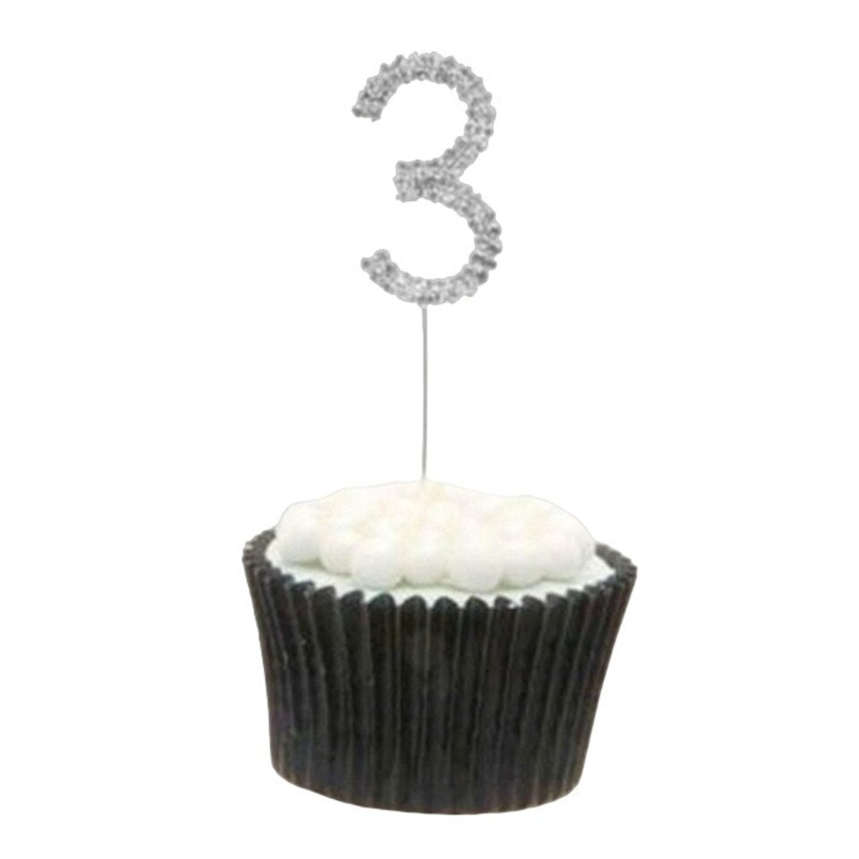 Apac Rhinestone 3rd Birthday Cake Topper - Silver - One Size