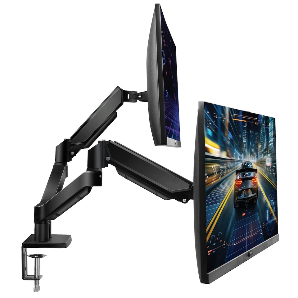 image 1 of Futura Dual Monitor Arm Desk Mount, Gas Spring Adjustable Stand for 13-32 Inch Screens | Black | Black | 1
