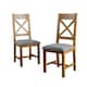 image 2 of Pair Of High Backed Dining Chairs Checked Seat Solid Oak Legs Fully Assembled Grey | Cross Back