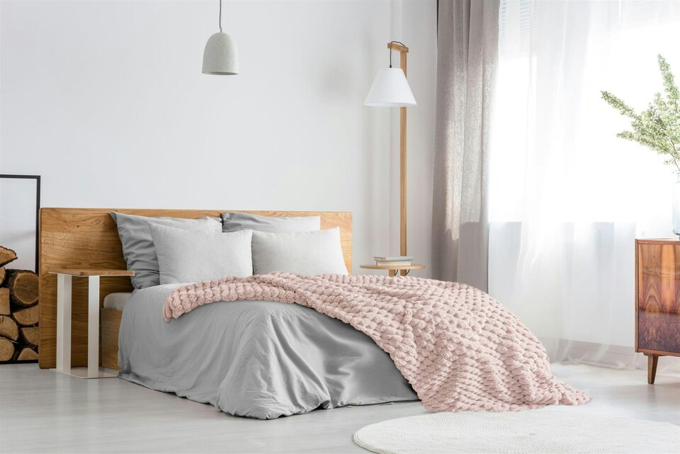 image 1 of Lush Faux Rabbit Fur Blush Throw 127x152cm | Pink