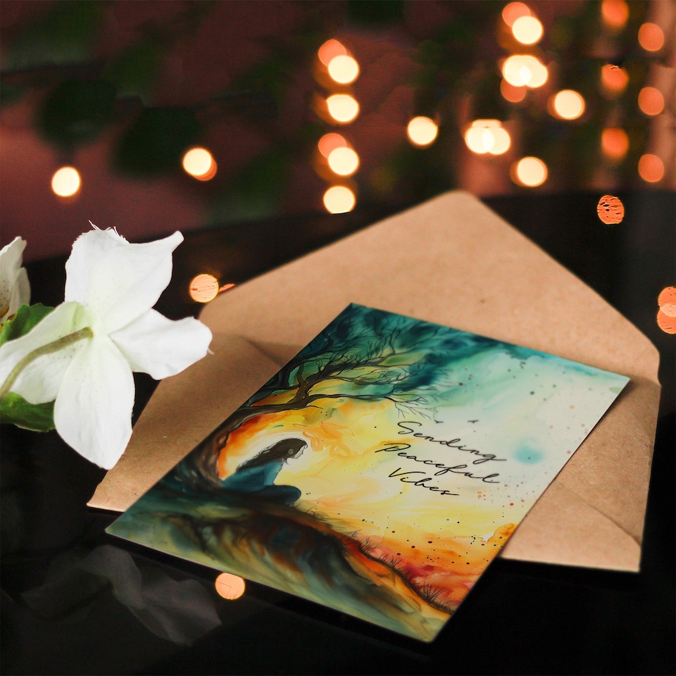 image 1 of Sending Peaceful Vibes Mindfulness Under Tree Get Well Card