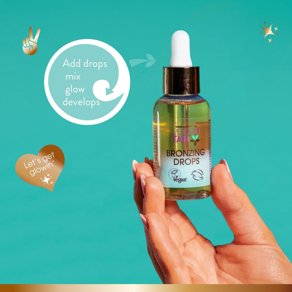 image 1 of VeganTan Mix-In Bronzing Drops for Sun-Kissed, Buildable Tan, Self Tanning Drops for Face and Body, Boosts Skins Glow and Hydration, Suitable for All Skin Tones 50ml