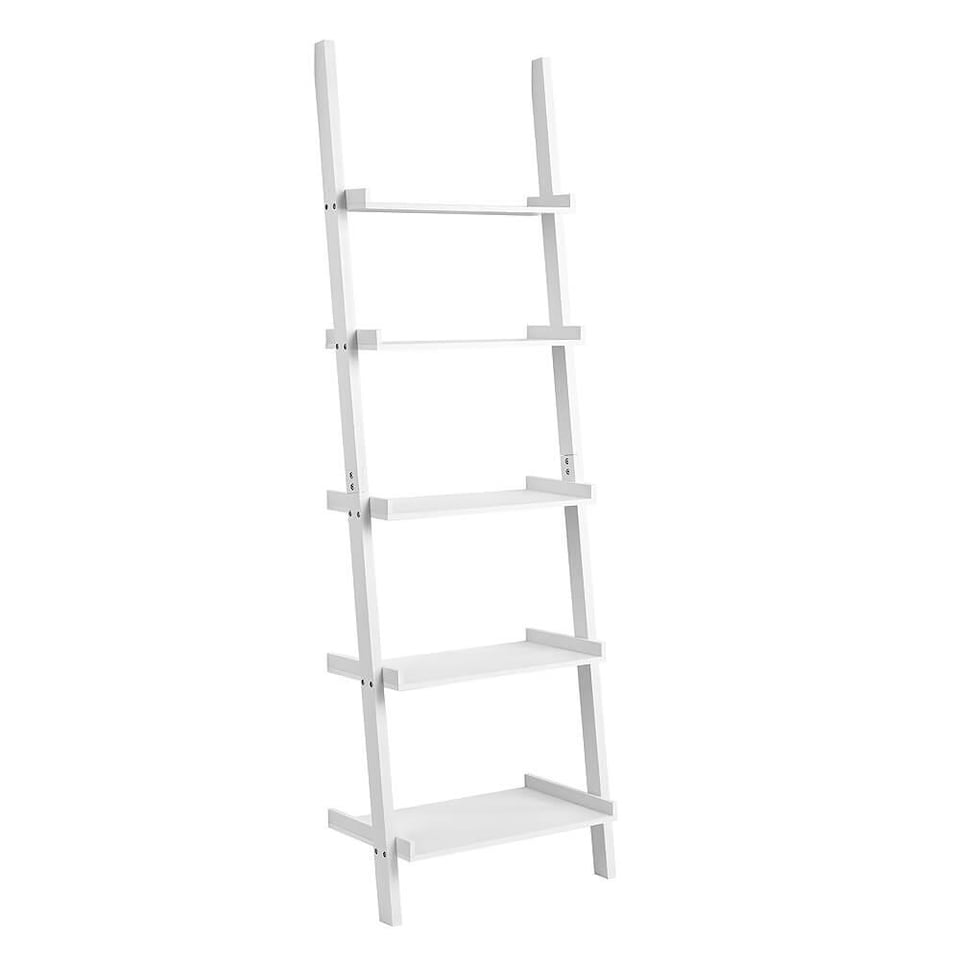 image 1 of Ladder Shelf Bookcase 3 or 5 Tier Storage Shelving Unit Display Stand | White