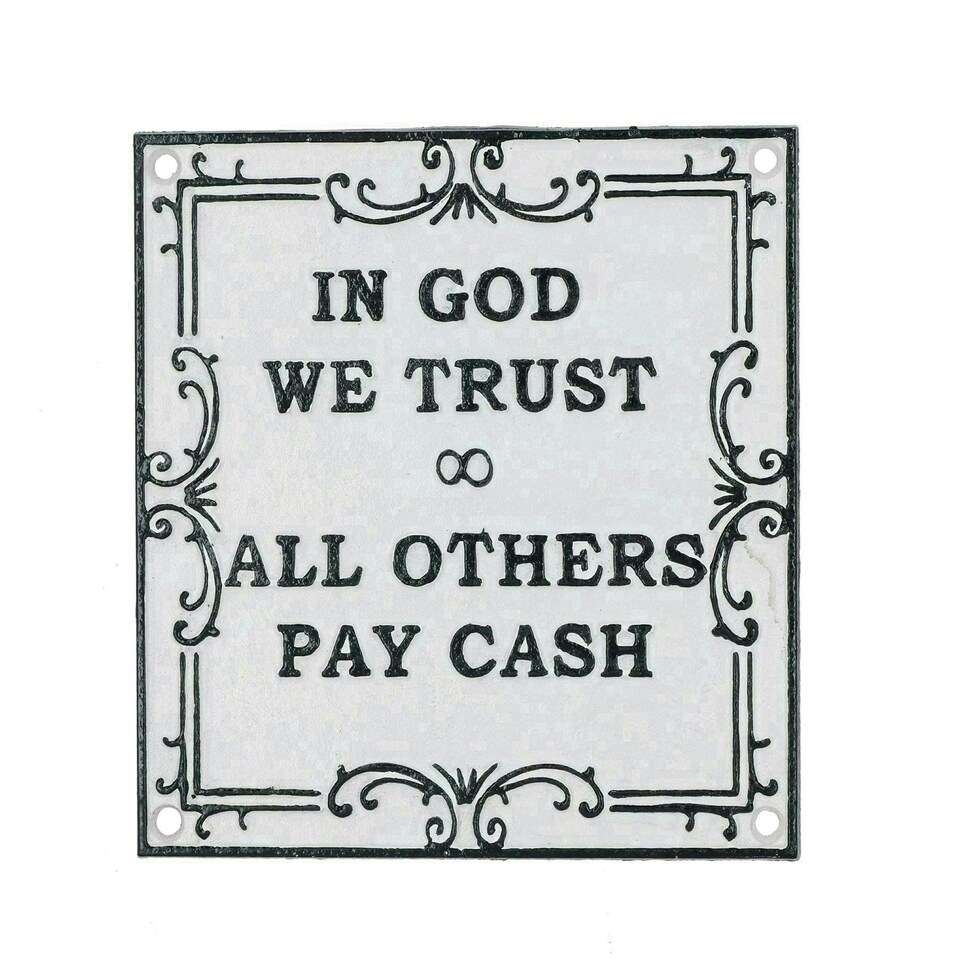 image 1 of In God We Trust All Others Pay Cash Cast Iron Sign Plaque Garden Garage Wall