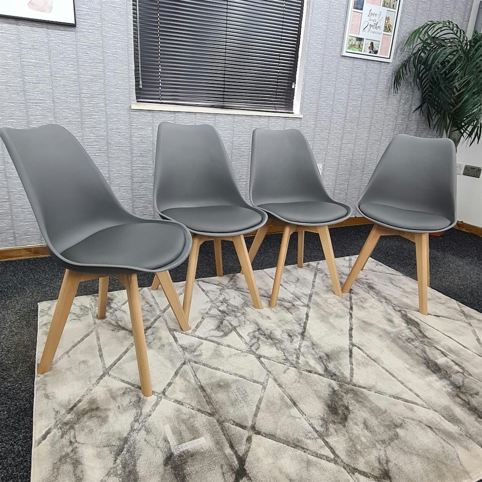 image 1 of Dining Chairs Set of 4 Grey Leather Kitchen Table Grey