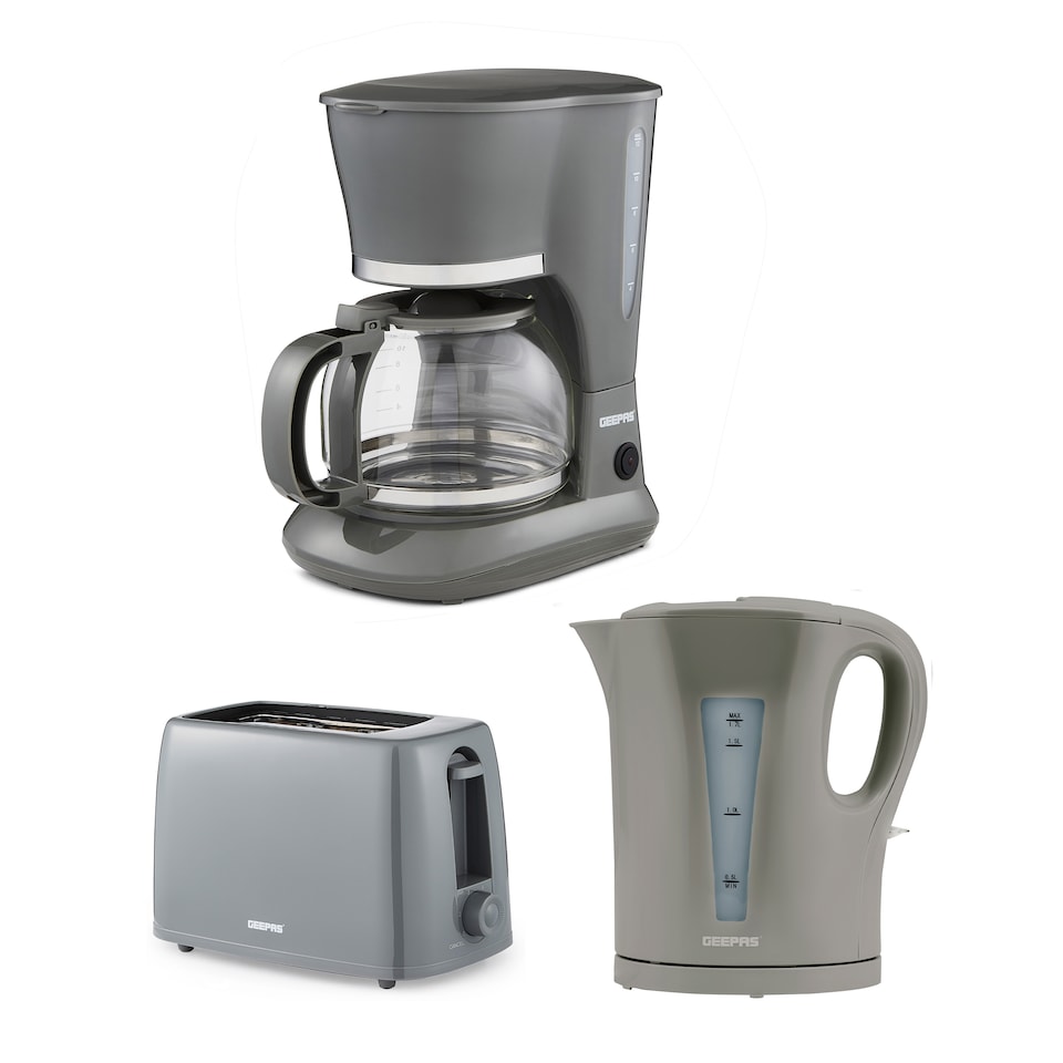 GEEPAS 1.5L Filter Coffee Machine, 1.7L Electric Kettle & 2 Slice Toaster Combo Set