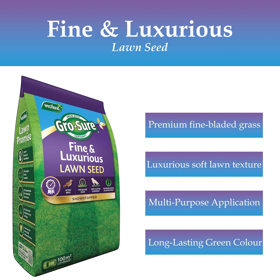 image 1 of Westland Gro-Sure Fine & Luxurious Lawn Seed 100 square Metre Bag Fine Bladed Grass Seed for Thick Soft Green Lawn New or Patch Repair