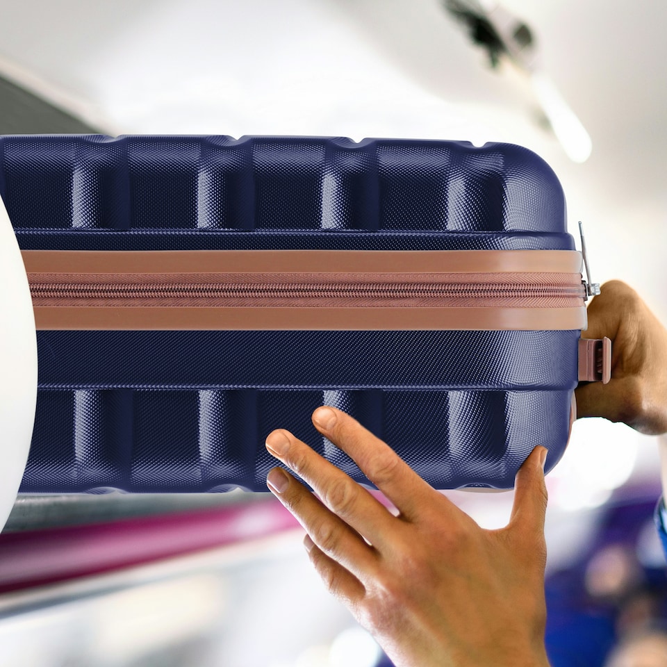 image 1 of Flight Knight Suitcase Set, Large Suitcase, Extra Large Suitcase, Cabin Suitcase 55x40x20cm - 60+ Airlines Approved - EasyJet, Jet2, Ryanair Priority Carry On Blue | Navy/Tan | Large