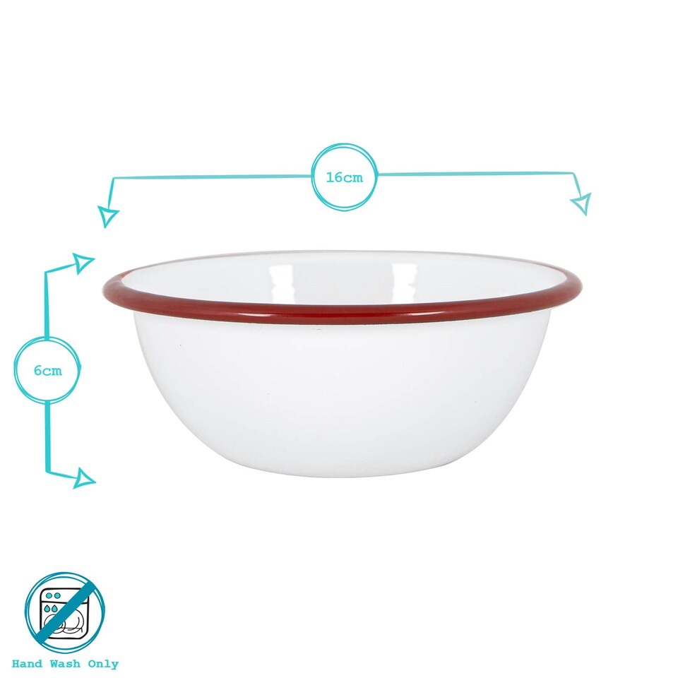 image 1 of Argon Tableware White Enamel Bowls - 16cm - Red - Pack of 6 | Red | Red