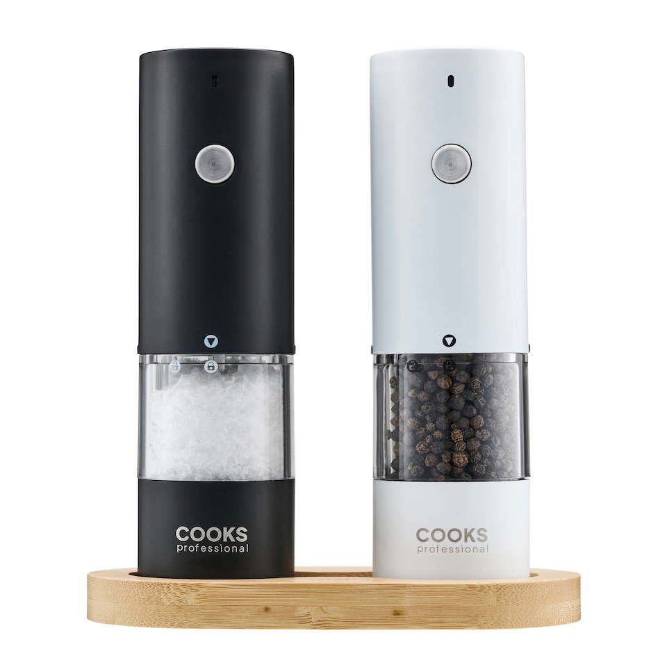 image 1 of Cooks Professional Rechargeable Salt and Pepper Mill Set with Bamboo Base