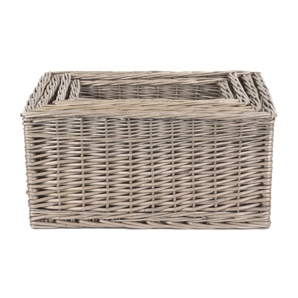 image 1 of Wicker Antique Wash Open Storage Baskets Set of 4 | Brown | Brown | Not provided