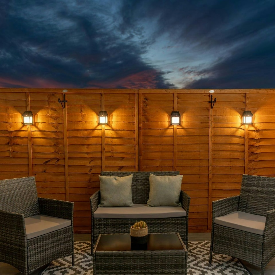 image 1 of ValueLights Set of 4 Black Outdoor Lantern Solar Wall Light