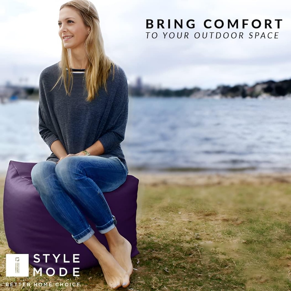 image 1 of Outdoor Bean Bag Footstool Pouffe Water-Resistant 40x40cm | Sand