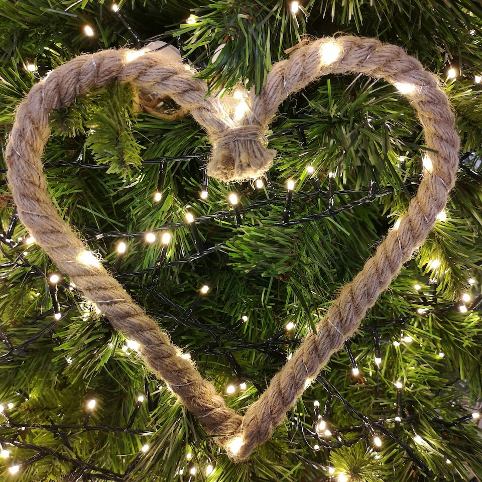 image 1 of 35cm Battery Operated Warm White Pin Wire LED Lit Hanging Christmas Rope Heart