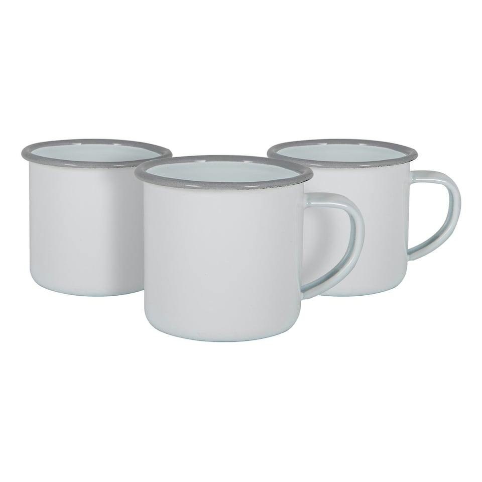 image 1 of Argon Tableware White Enamel Espresso Cups - 130ml - Grey - Pack of 6 Grey
