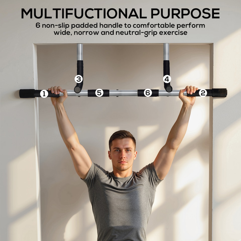 image 1 of HOMCOM Indoor Fitness Door Horizontal Bar Pull-ups Home Gym Upper Body Workout