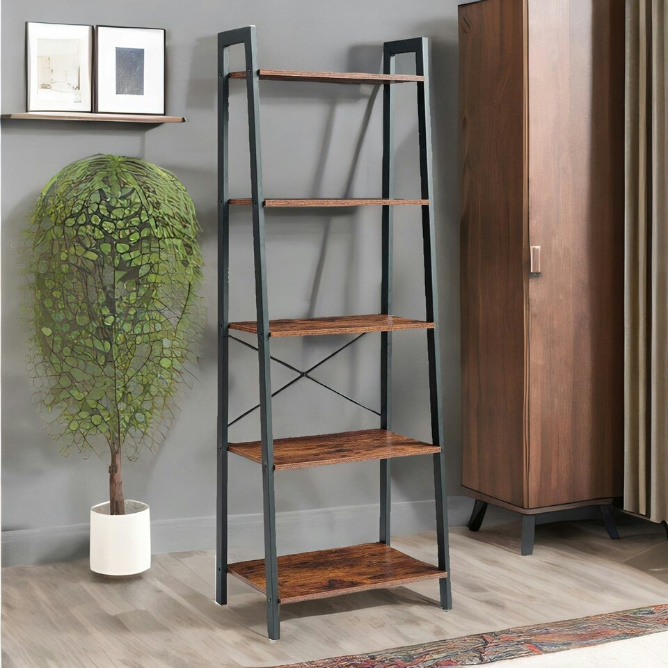 image 1 of 5 Tier Free Standing Bookcase Shelf Brown Brown | One Size