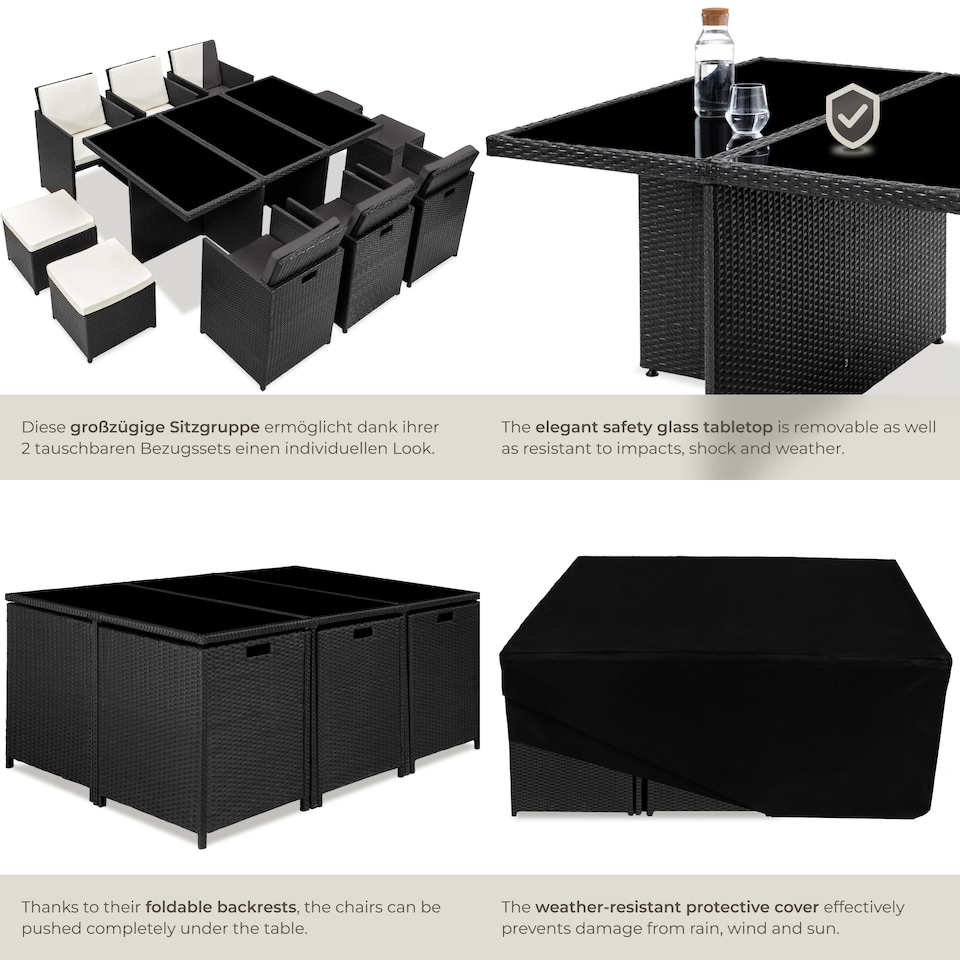 image 1 of Garden Table and Chairs New York - 10 seats with cushions, dining table, rain cover | Black | black | 1